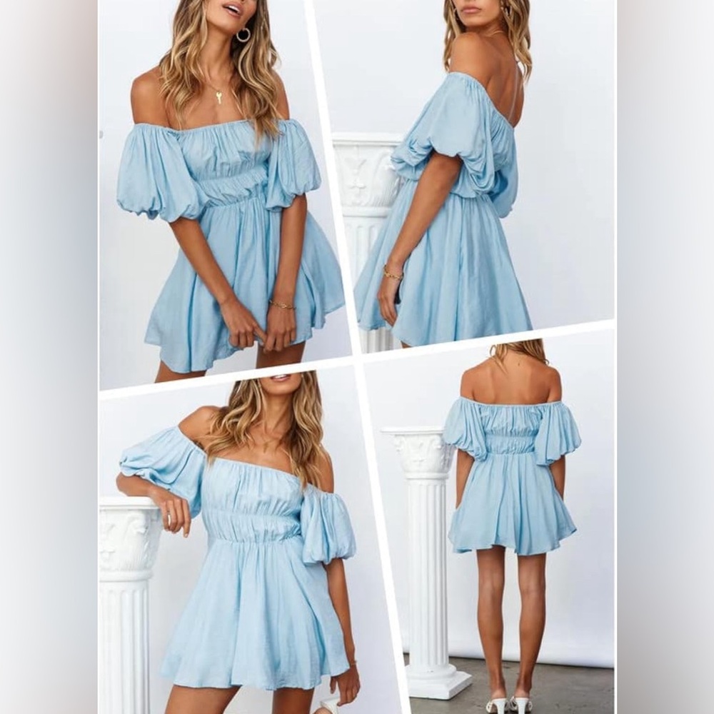 Light Blue Puff Sleeve Mini Dress | prettygarden | Size Small or Medium